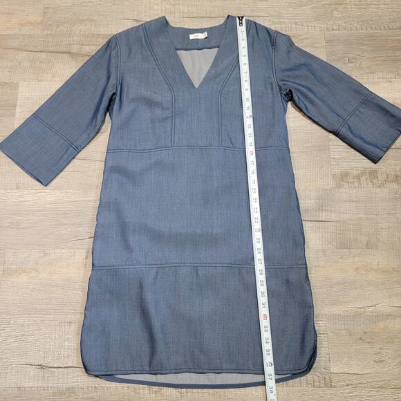 Vince Size Small Lyocell Tunic Mini Dress Denim Chambray V Neck Pockets Designer - Picture 5 of 7